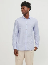 JACK & JONES Hemd JJESummer LINEN BLEND SHIRT LS SN Hellblau/Blau