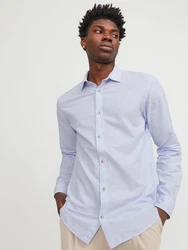 JACK & JONES Hemd JJESummer LINEN BLEND SHIRT LS SN Hellblau/Blau