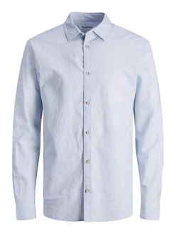 JACK & JONES Hemd JJESummer LINEN BLEND SHIRT LS SN Hellblau/Blau