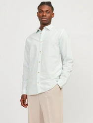 JACK & JONES Hemd JJESummer LINEN BLEND SHIRT LS SN Hellgrün/Grün/Weiß