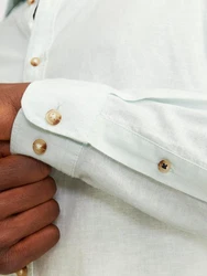 JACK & JONES Hemd JJESummer LINEN BLEND SHIRT LS SN Hellgrün/Grün/Weiß