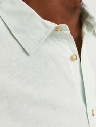 JACK & JONES Hemd JJESummer LINEN BLEND SHIRT LS SN Hellgrün/Grün/Weiß
