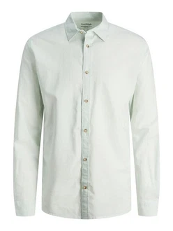 JACK & JONES Hemd JJESummer LINEN BLEND SHIRT LS SN Hellgrün/Grün/Weiß