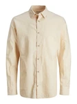JACK & JONES Hemd JJESummer LINEN BLEND SHIRT LS SN Weiß/Beige/Gelb/Khaki