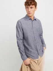 JACK & JONES Hemd JJESummer LINEN BLEND SHIRT LS SN Blau/Dunkelblau/Grau/Hellblau