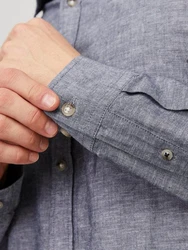 JACK & JONES Hemd JJESummer LINEN BLEND SHIRT LS SN Blau/Dunkelblau/Grau/Hellblau