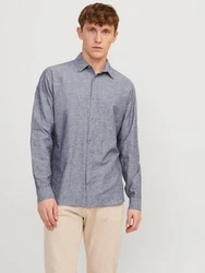 JACK & JONES Hemd JJESummer LINEN BLEND SHIRT LS SN Blau/Dunkelblau/Grau/Hellblau