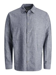 JACK & JONES Hemd JJESummer LINEN BLEND SHIRT LS SN Blau/Dunkelblau/Grau/Hellblau