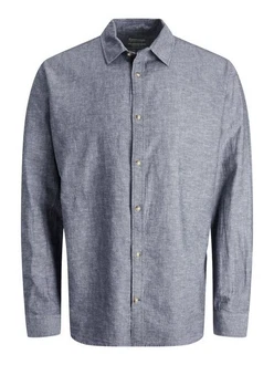 JACK & JONES Hemd JJESummer LINEN BLEND SHIRT LS SN Blau/Dunkelblau/Grau/Hellblau