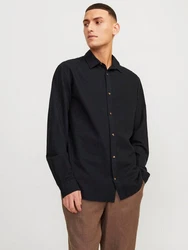 JACK & JONES Hemd JJESummer LINEN BLEND SHIRT LS SN Schwarz