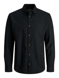 JACK & JONES Hemd JJESummer LINEN BLEND SHIRT LS SN Schwarz