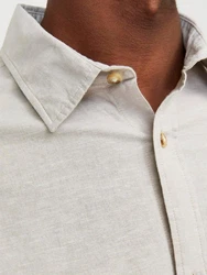 JACK & JONES Hemd JJESummer LINEN BLEND SHIRT LS SN Weiß/Khaki