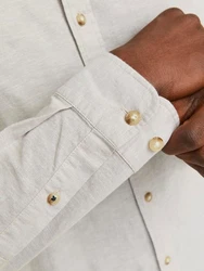 JACK & JONES Hemd JJESummer LINEN BLEND SHIRT LS SN Weiß/Khaki