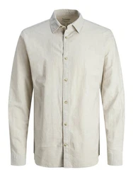 JACK & JONES Hemd JJESummer LINEN BLEND SHIRT LS SN Weiß/Khaki