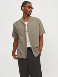 Jack & Jones Kurzarmhemd JJEJEFF SOLID RESORT SHIRT Khaki/Dunkelgrün/Beige