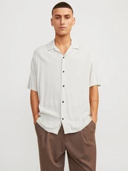 Jack & Jones Kurzarmhemd JJEJEFF SOLID RESORT SHIRT Weiß/Khaki/Beige/Grau
