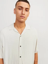 Jack & Jones Kurzarmhemd JJEJEFF SOLID RESORT SHIRT Weiß/Khaki/Beige/Grau