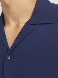 Jack & Jones Kurzarmhemd JJEJEFF SOLID RESORT SHIRT Blau/Dunkelblau