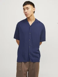 Jack & Jones Kurzarmhemd JJEJEFF SOLID RESORT SHIRT Blau/Dunkelblau