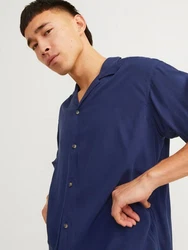 Jack & Jones Kurzarmhemd JJEJEFF SOLID RESORT SHIRT Blau/Dunkelblau