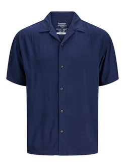 Jack & Jones Kurzarmhemd JJEJEFF SOLID RESORT SHIRT Blau/Dunkelblau