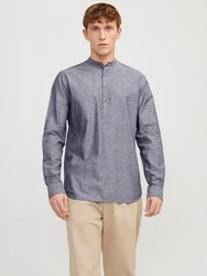 Jack & Jones Langarmhemd JJESUMMER TUNIC SHIRT Dunkelblau/Grau/Blau