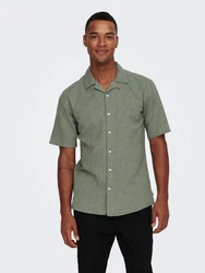 ONLY & SONS Kurzarmhemd ONSCAIDEN SS SOLID RESORT LINEN Grün/Dunkelgrün