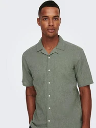 ONLY & SONS Kurzarmhemd ONSCAIDEN SS SOLID RESORT LINEN Grün/Dunkelgrün
