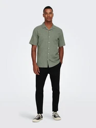 ONLY & SONS Kurzarmhemd ONSCAIDEN SS SOLID RESORT LINEN Grün/Dunkelgrün