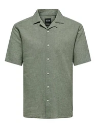 ONLY & SONS Kurzarmhemd ONSCAIDEN SS SOLID RESORT LINEN Grün/Dunkelgrün
