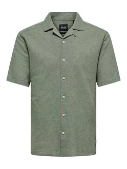 ONLY & SONS Kurzarmhemd ONSCAIDEN SS SOLID RESORT LINEN Grün/Dunkelgrün
