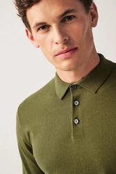 Next Langarm-Poloshirt Dunkelgrün/Grün