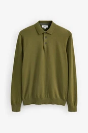 Langarm-Poloshirt Langrmeliges Polo-Shirt aus Feinstrick (1-tlg)