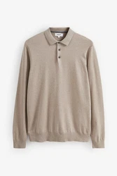 Next Langarm-Poloshirt Beige/Khaki/Braun