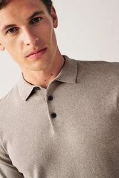 Next Langarm-Poloshirt Beige/Khaki/Braun