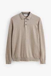 Next Langarm-Poloshirt Beige/Khaki/Braun