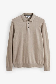 Next Langarm-Poloshirt Beige/Khaki/Braun Next Langarm-Poloshirt Beige/Khaki/Braun