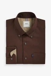 Next Businesshemd Slim Fit Button-down-Oxfordhemd Braun/Dunkelbraun