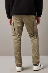 Next Cargohose Slim Fit Stretch-Cargohose mit Zierreißverschluss Khaki/Dunkelgrün