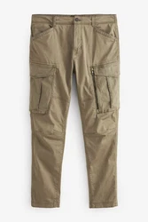 Next Cargohose Slim Fit Stretch-Cargohose mit Zierreißverschluss Khaki/Dunkelgrün