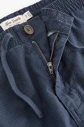 Next Slim Fit Hose mit Kordelzug aus Leinenmischung Dunkelblau/Blau/Grau