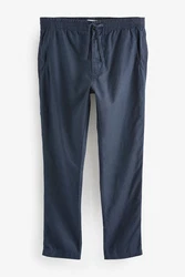 Next Slim Fit Hose mit Kordelzug aus Leinenmischung Dunkelblau/Blau/Grau