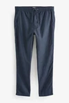Next Slim Fit Hose mit Kordelzug aus Leinenmischung Dunkelblau/Blau/Grau