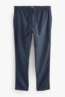 Next Slim Fit Hose mit Kordelzug aus Leinenmischung Dunkelblau/Blau/Grau