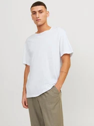 Jack & Jones T-Shirt JJESUMMER LINEN TEE SS O-NECK Hellblau/Grau/Blau