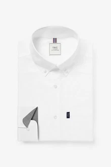 Next Businesshemd Slim Fit Button-down-Oxfordhemd Weiß/Dunkelblau/Creme
