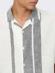 ONLY & SONS Kurzarmhemd ONSCAIDEN SS STRIPE LINEN RESORT NOOS Grau/Weiß/Beige/Creme
