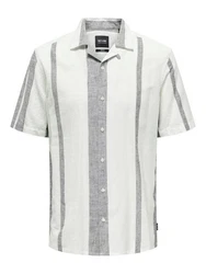 ONLY & SONS Kurzarmhemd ONSCAIDEN SS STRIPE LINEN RESORT NOOS Grau/Weiß/Beige/Creme