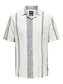 ONLY & SONS Kurzarmhemd ONSCAIDEN SS STRIPE LINEN RESORT NOOS Grau/Weiß/Beige/Creme