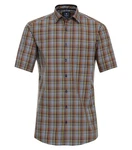 Redmond Kurzarmhemd Kentkragen Comfort Fit Braun/Mischfarben/Rot